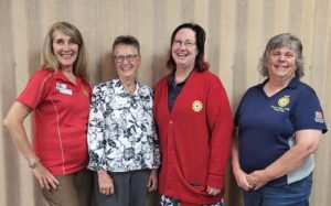 On September 18, 2023, the VAMC Center for Development and Civic Engagement honored area volunteers at a banquet held at the Moorhead American Legion. Pictured (l-r): MN Auxiliary Department President Sharon Cross, ND Auxiliary Department President Gloria Covert, Unit 2 President and VAVS Rep. Carol Wolf, and Department VA&R Chairman LaVonne Matthews.
