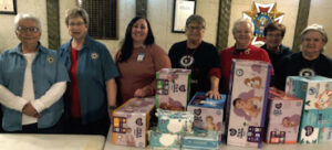 Pictured (l-r):Jamestown Auxiliary members Lola Rudnick, Dorothy Speidel, Sarah Kramer, Director of Healthy Families North Dakota; Betty Giele, Judy Hoyt, Ione Somsen and Charlotte Lassonde, Past Department President 2007-2008.