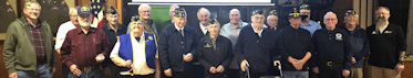 Front (l-r): Vietnam Veterans Rodney Zaun, Kulm; Dennis Mueller, Fredonia; James Anderson, Streeter; Elmer Schlecht, Fredonia; Clifford Klundt, Gackle; Mark Dockter, Streeter and Jim Hilzendeger, Logan County Veterans Service Officer of Napoleon.Back (l-r): Rodney Brosz, Kulm; Verlye Bjur, Kulm; Harry Krause, Gackle; Russell Gieszler, Gackle; Tim Dewald, Gackle; Loren Schroeder, Gackle; Wendel Janke, Gackle; Jay Posselt, Gackle; Dale Strobel, Kulm; Doug Wittmier, Streeter and David Bratton, Stutsman County Veterans Service Officer of Jamestown.