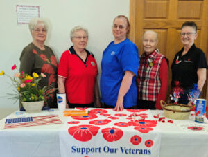 Rolla unit #235 sponsored a poppy breakfast on May 4th to promote poppy distribution for our veterans.L to R: Sandy Smith, Elaine Lange, Cheryl Gustafson, Lynn Tomlinson, Gloria Covert