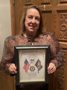 Carma Hanson, 50-year Unit 135 Auxiliary member and Department Legislative Chair.