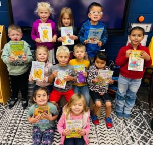 Gackle-Streeter School students with their books.