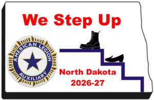 jpeg of current presidents pin. Shoe and boot on stairs with heading 'We Step Up'